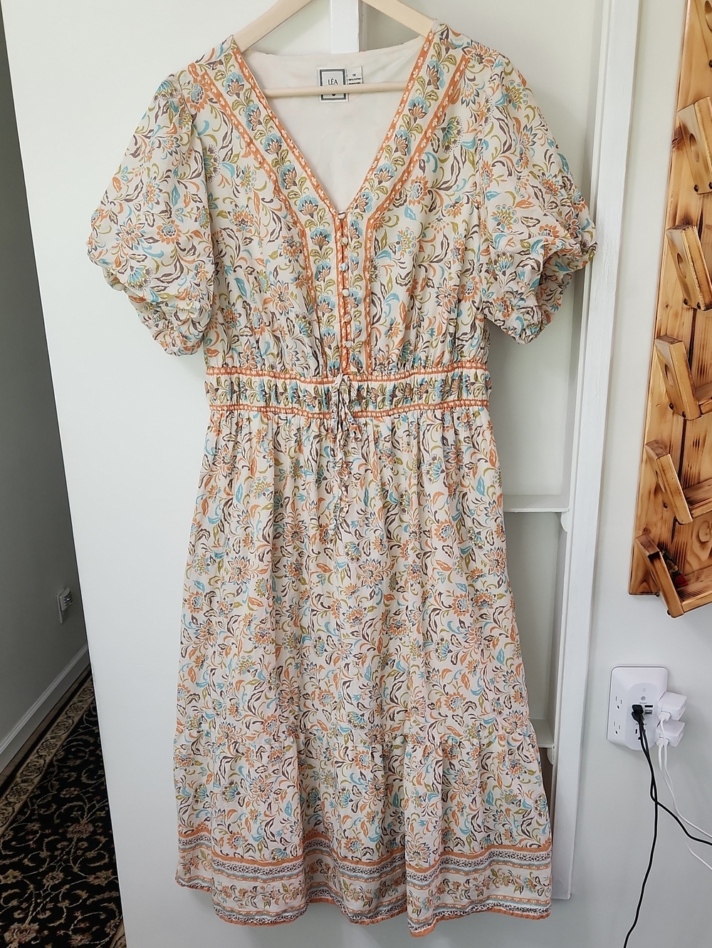Anthropologie LEA Floral Puff Sleeve Maxi Dress Cotton Boho Cottagecore 1X EUC - Picture 1 of 16